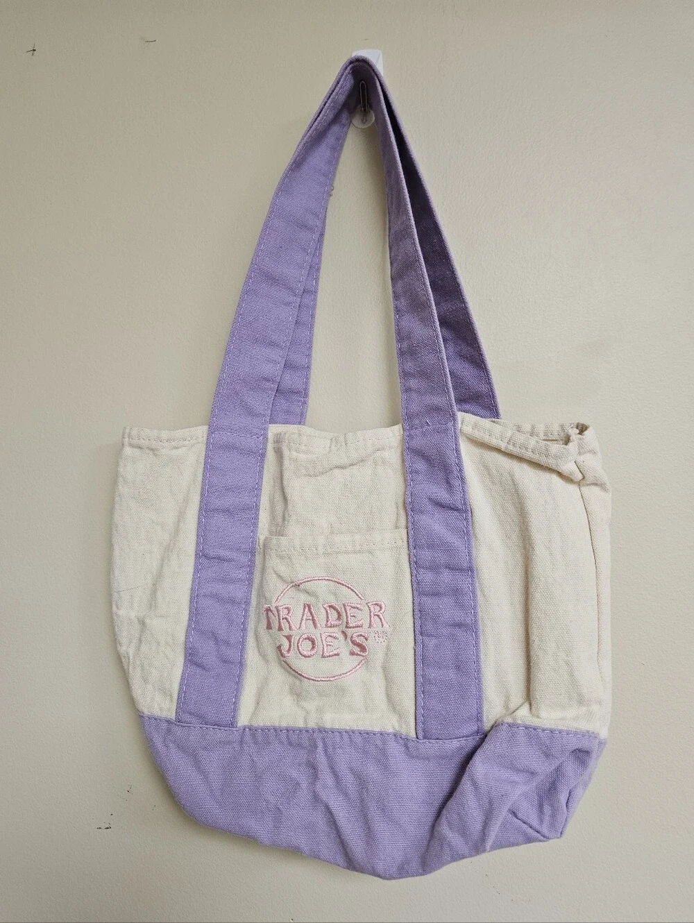 Trader Joe’s Mini Tote Bag Canvas Pastel Limited Edition Purple